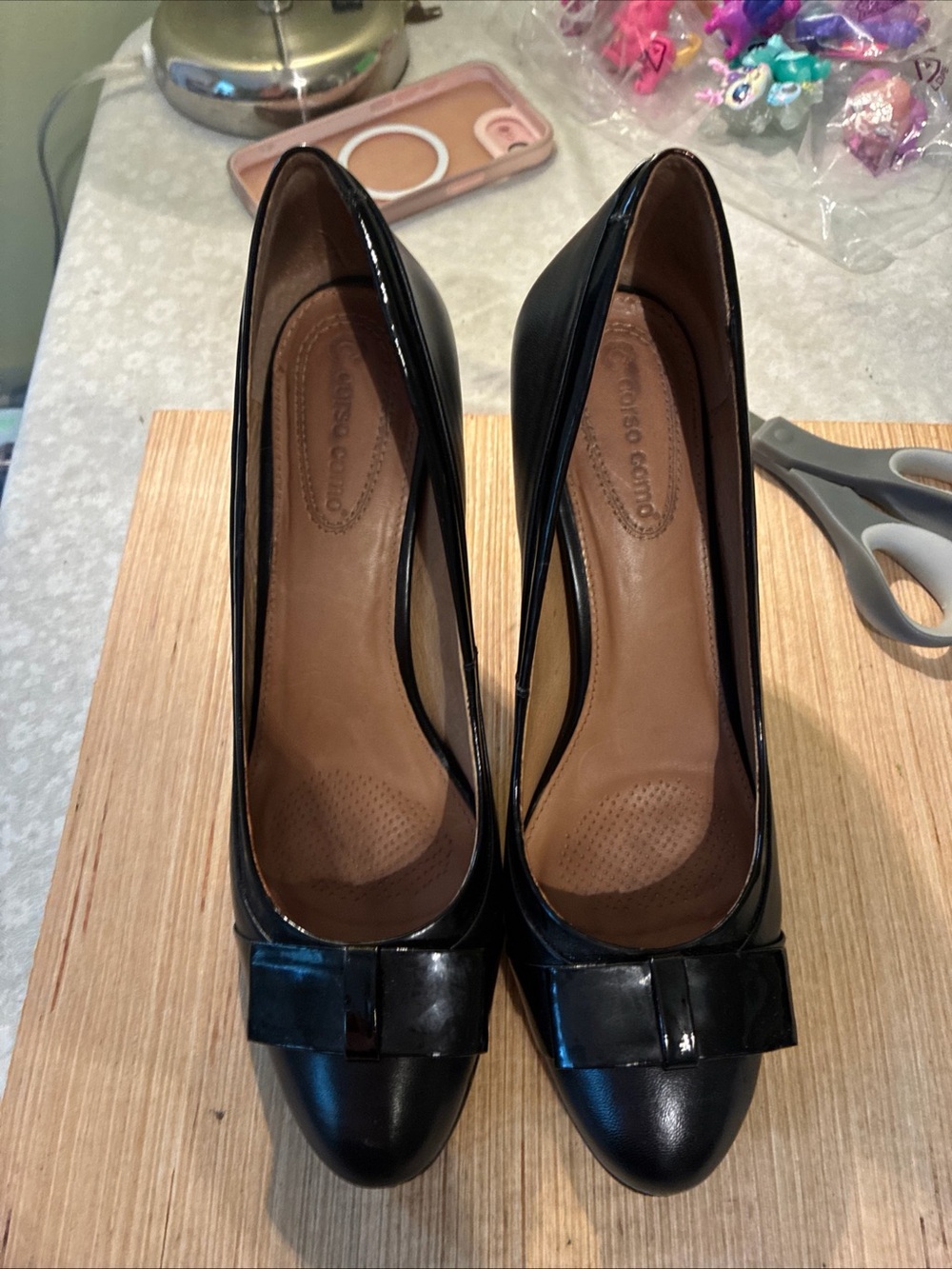 Corso Como Black Patent Leather Bow Pumps